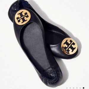 Tory Burch black ballet flats with gold logo